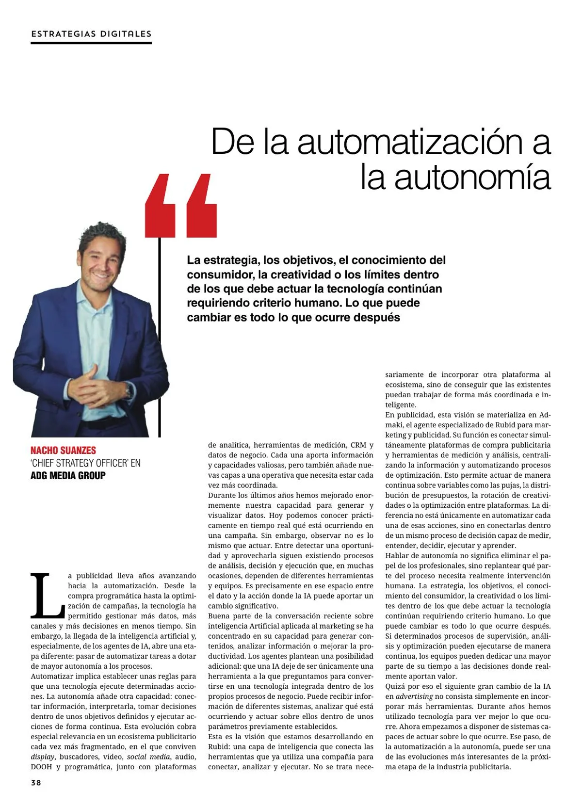 From automation to autonomy article in Anuncios magazine